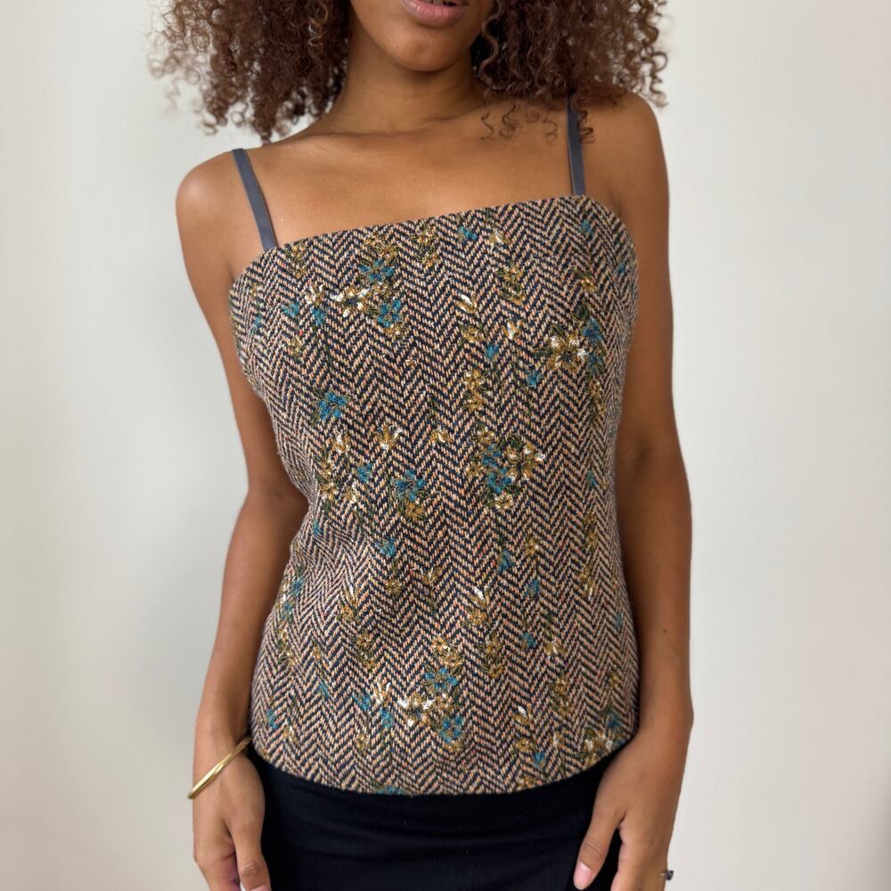 Vintage Intimissimi floral herringbone corset-style top (Medium)
